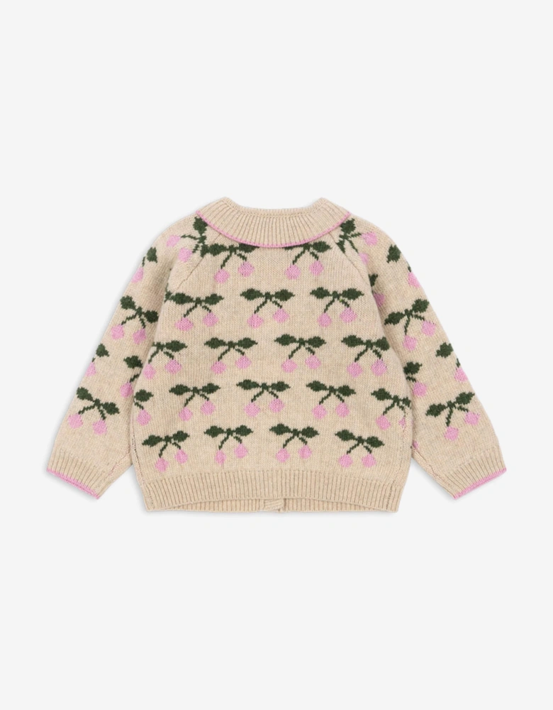 Girls Cherry Belou Knit Cardigan in Ivory