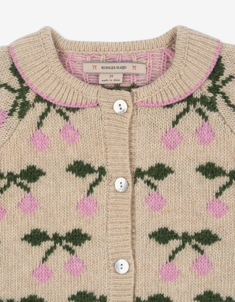 Girls Cherry Belou Knit Cardigan in Ivory