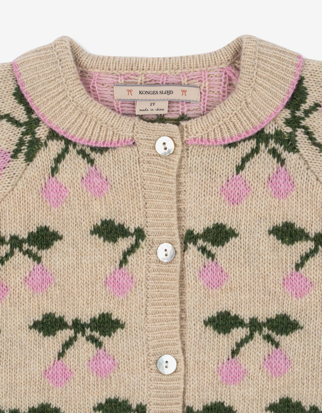 Girls Cherry Belou Knit Cardigan in Ivory