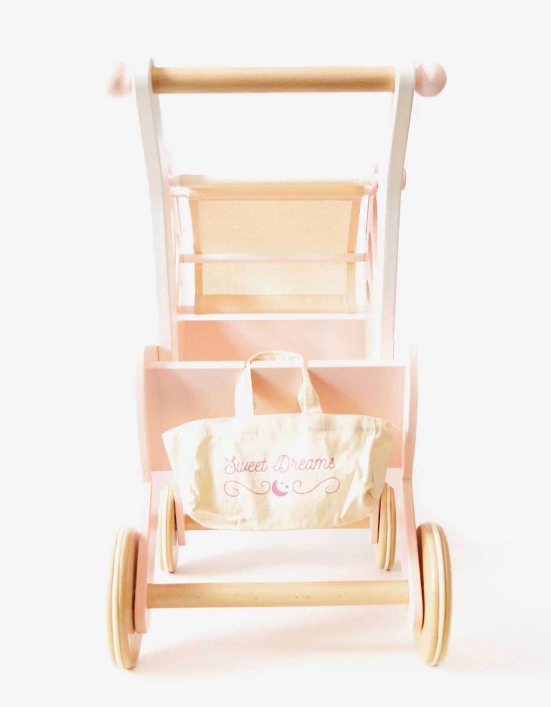 Retro Wooden Doll Pram (W:46cm D:29cm H:52.5cm)
