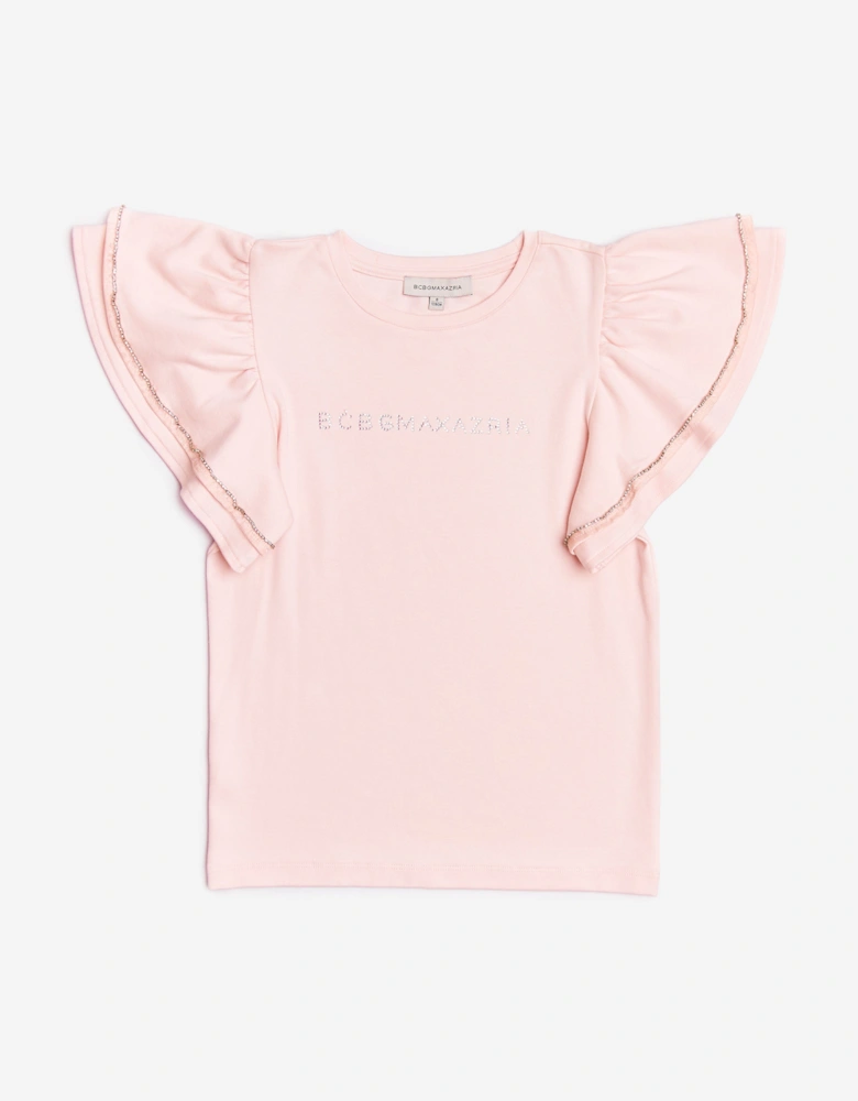 BCBGMAXAZRIA Girls Ruffle Sleeve T-Shirt in Pink
