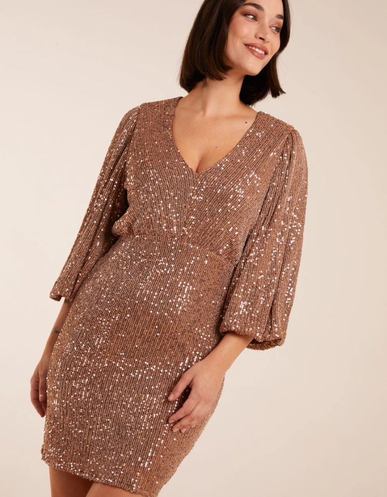 V Neck Puff Ball Sleeve Mini Dress