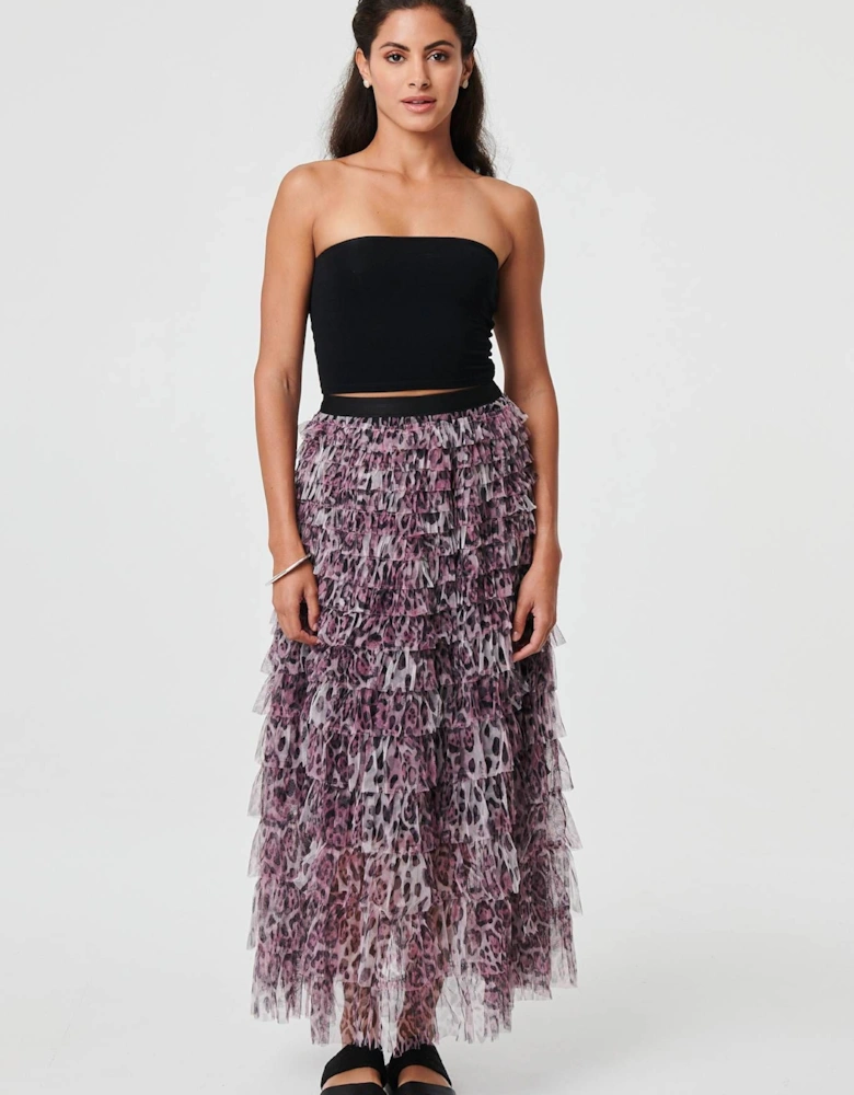 Animal Print Semi Sheer Mesh Midi Skirt