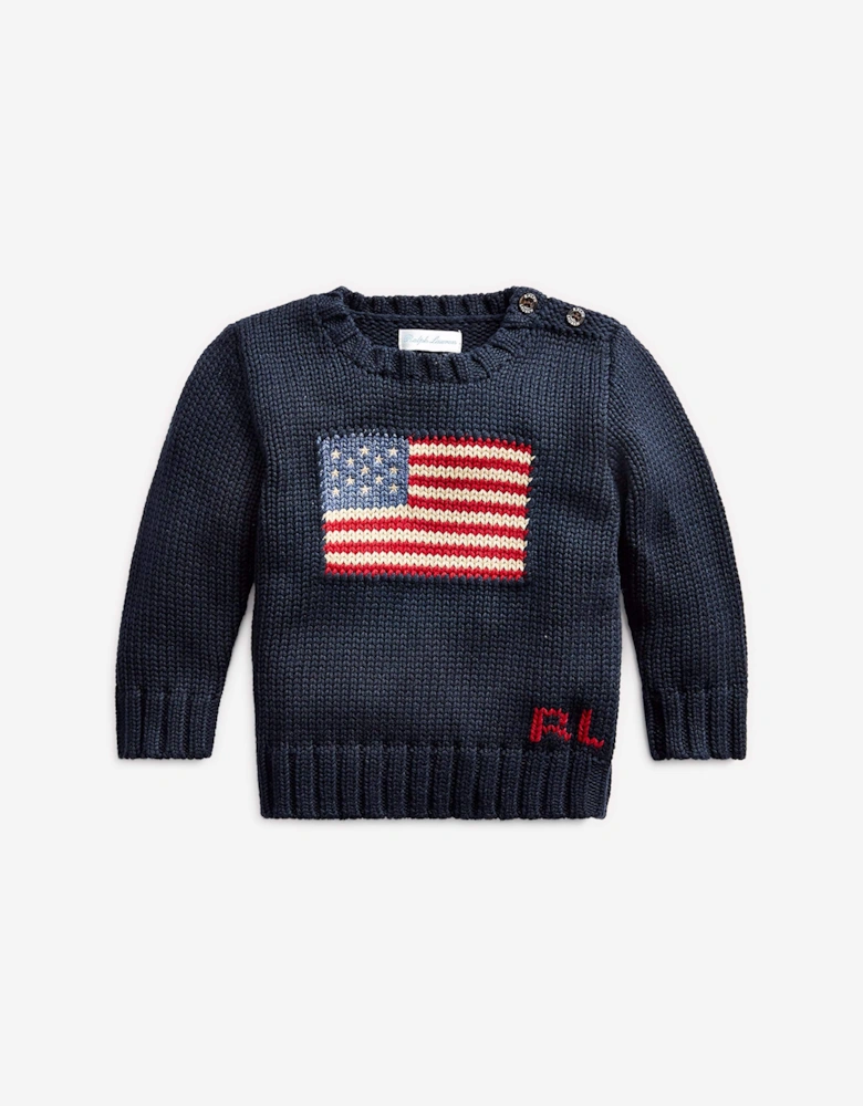 Baby Boys Cotton Flag Jumper in Navy