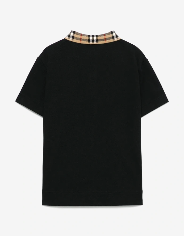 Boys Johane Check Collar Polo Shirt in Black