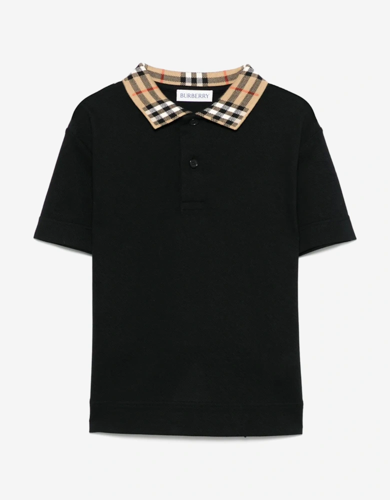 Boys Johane Check Collar Polo Shirt in Black