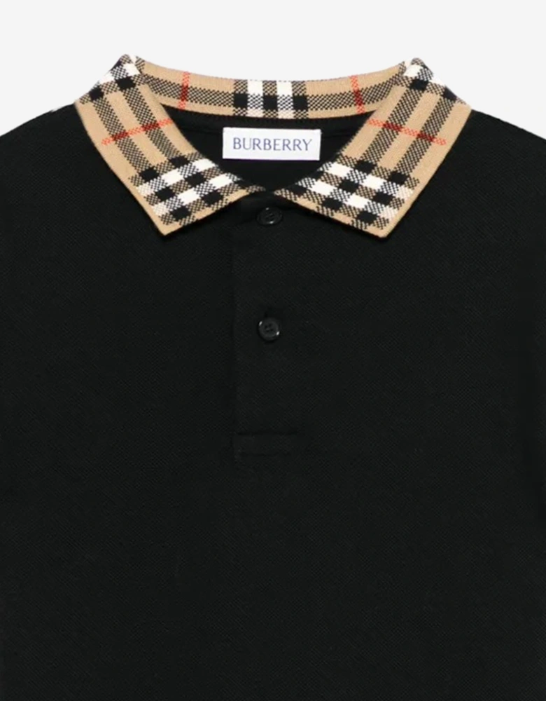 Boys Johane Check Collar Polo Shirt in Black