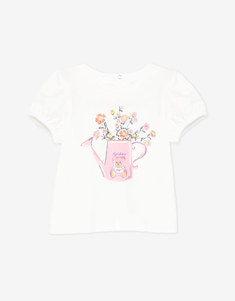 Baby Girls Floral Watering Can T-Shirt in Ivory