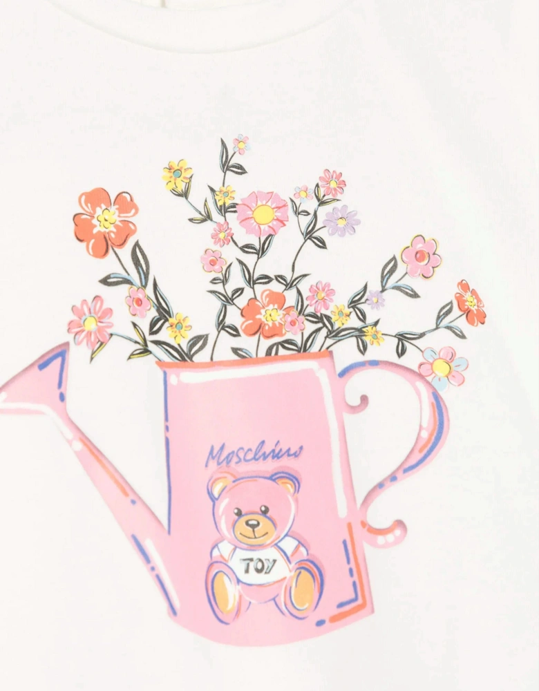 Baby Girls Floral Watering Can T-Shirt in Ivory