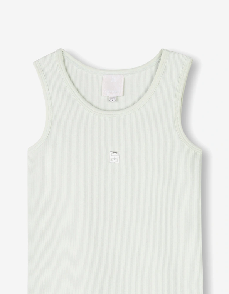 Girls Ribbed Logo Tank Dress in Green