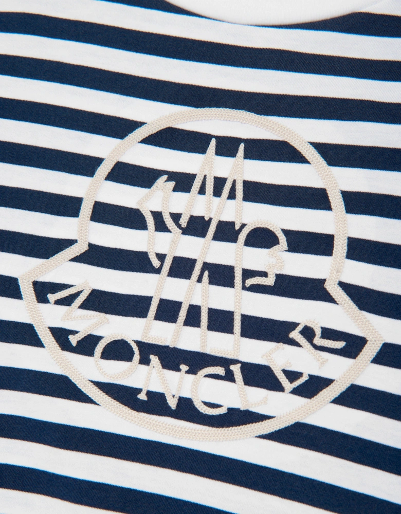 Enfant Girls Striped Logo T-Shirt in Navy