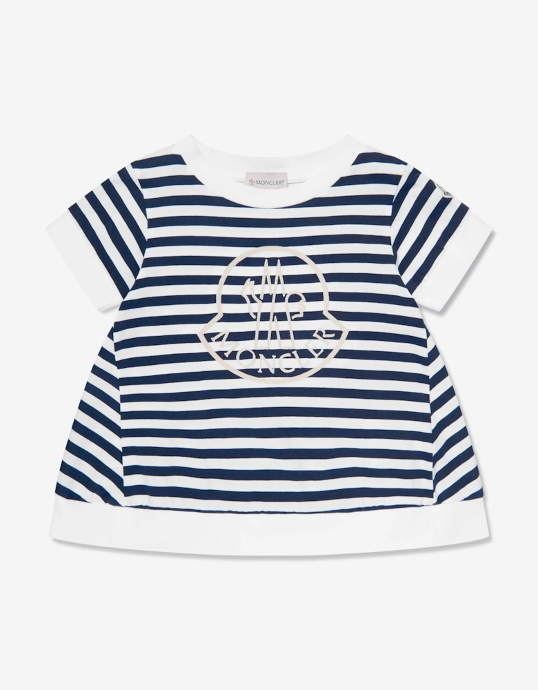 Enfant Girls Striped Logo T-Shirt in Navy