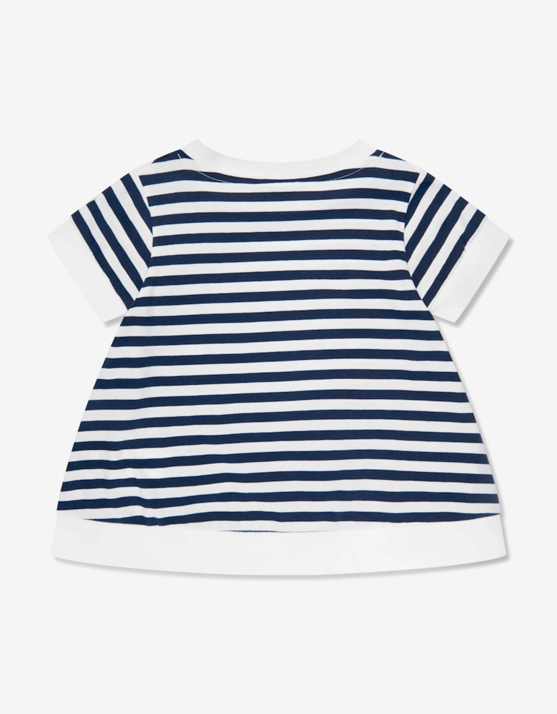 Enfant Girls Striped Logo T-Shirt in Navy