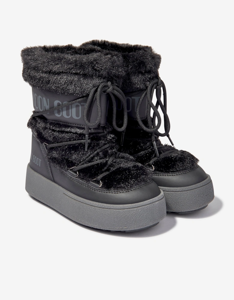 Moon Boot Girls JTrack Faux Fur Snow Boots in Black