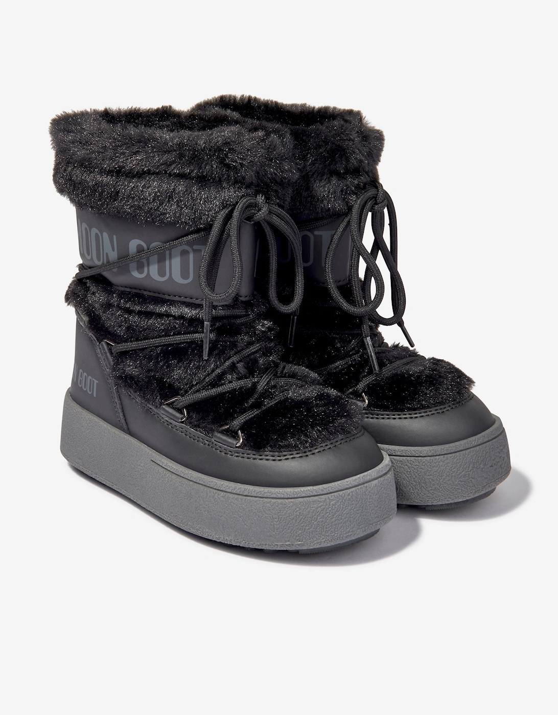 Moon Boot Girls JTrack Faux Fur Snow Boots in Black