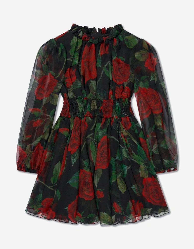 Girls Tulle Rose Dress in Black