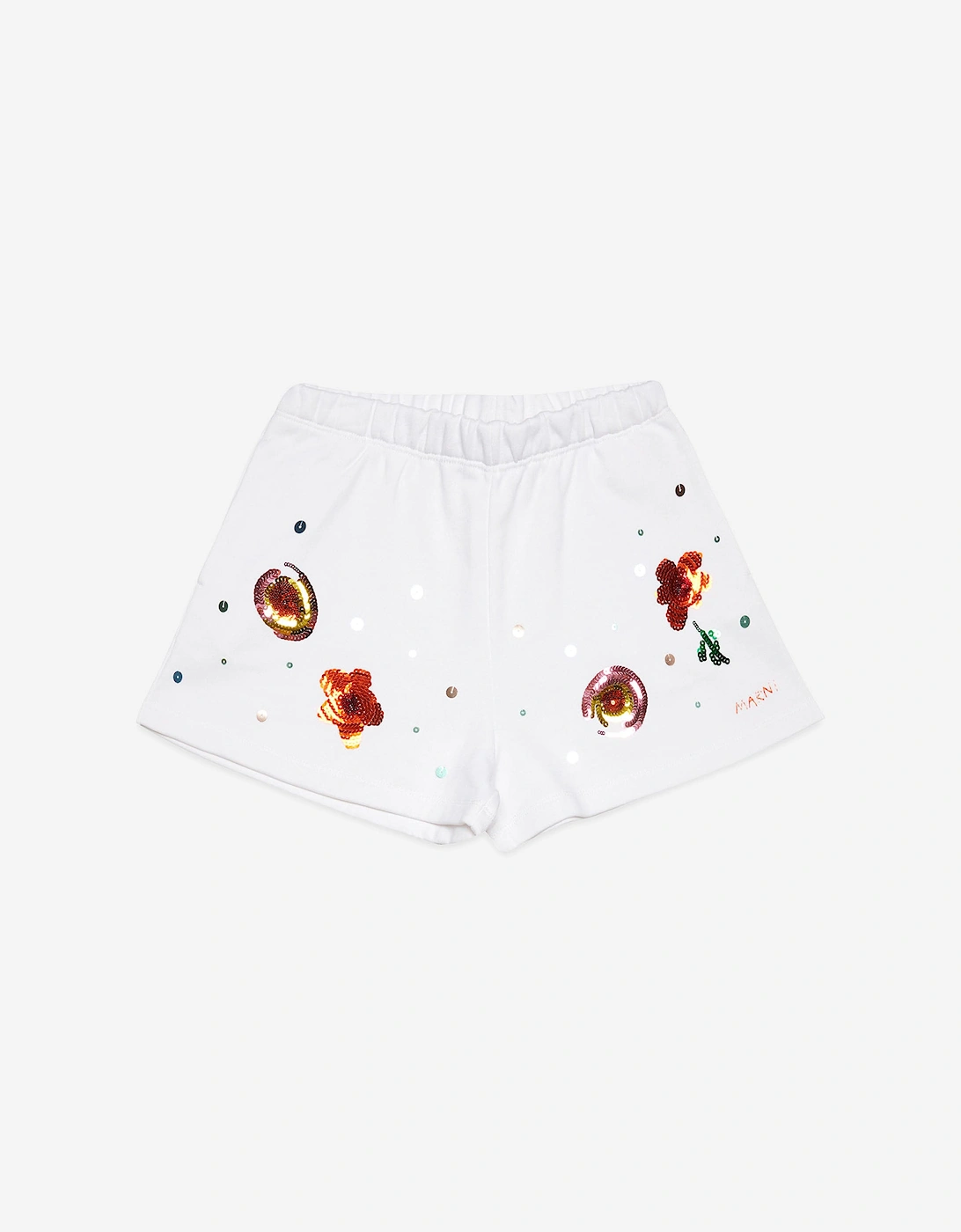 Girls Embellished Flower Shorts in White, 6 of 5