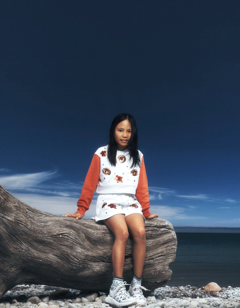 Girls Embellished Flower Sweatshirt in White