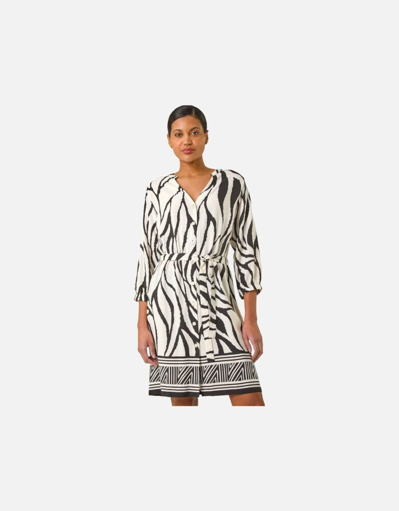 Abstract Border Tie Shirt Dress