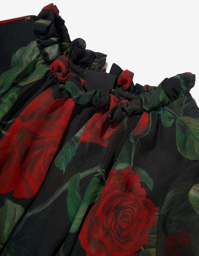 Girls Tulle Rose Dress in Black