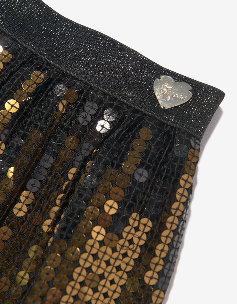 Girls Sequin Mini Skirt in Black
