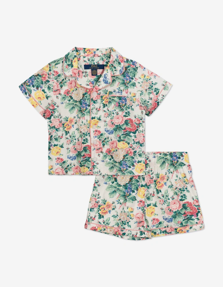 Girls Floral Short Pyjamas Set in Multicolour