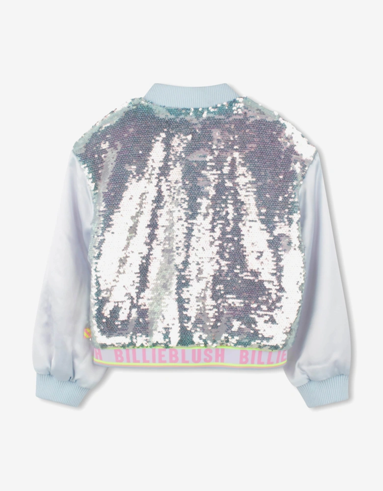 Billieblush Girls Sequin Bomber Jacket in Blue