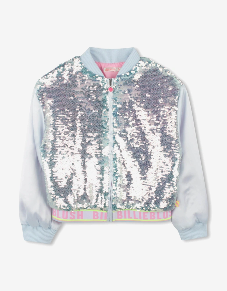 Billieblush Girls Sequin Bomber Jacket in Blue