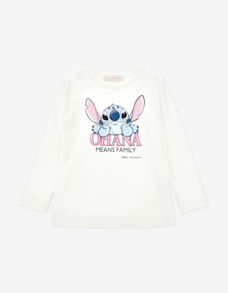Girls Long Sleeve Stitch T-Shirt in Ivory