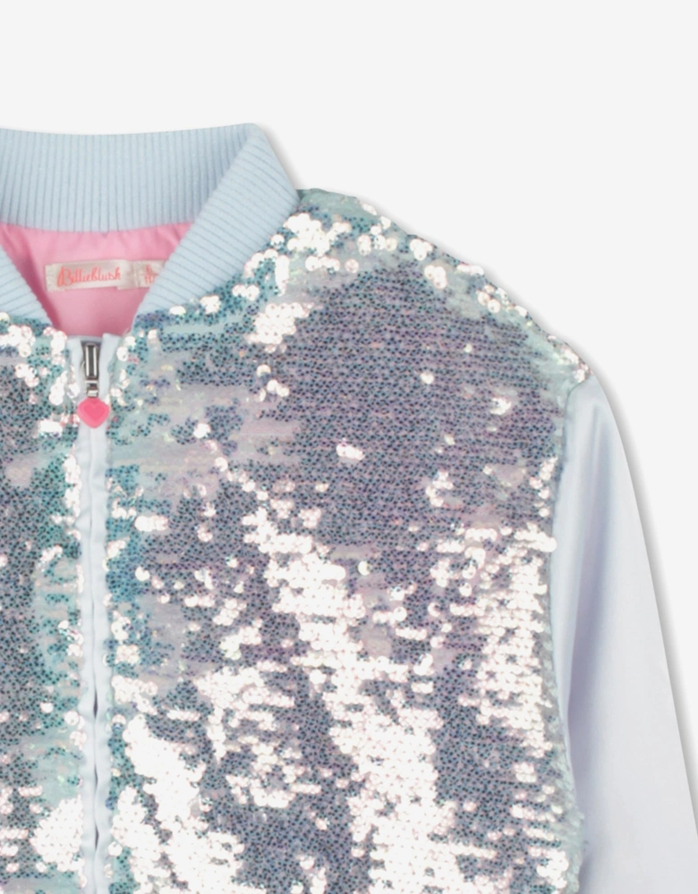 Billieblush Girls Sequin Bomber Jacket in Blue