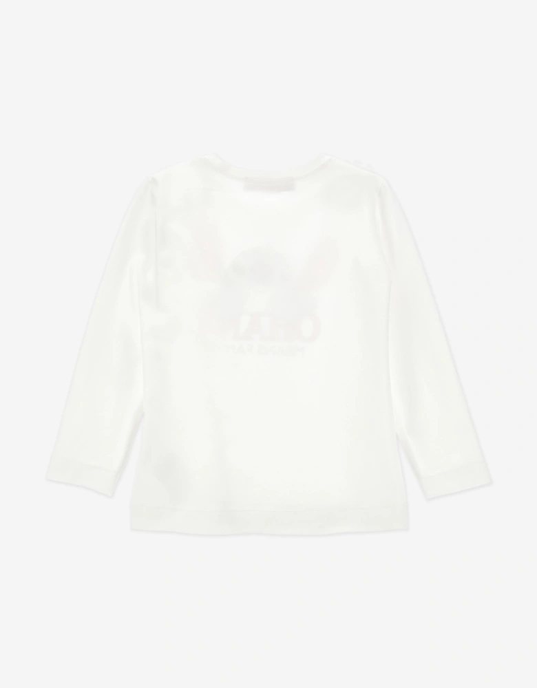 Girls Long Sleeve Stitch T-Shirt in Ivory
