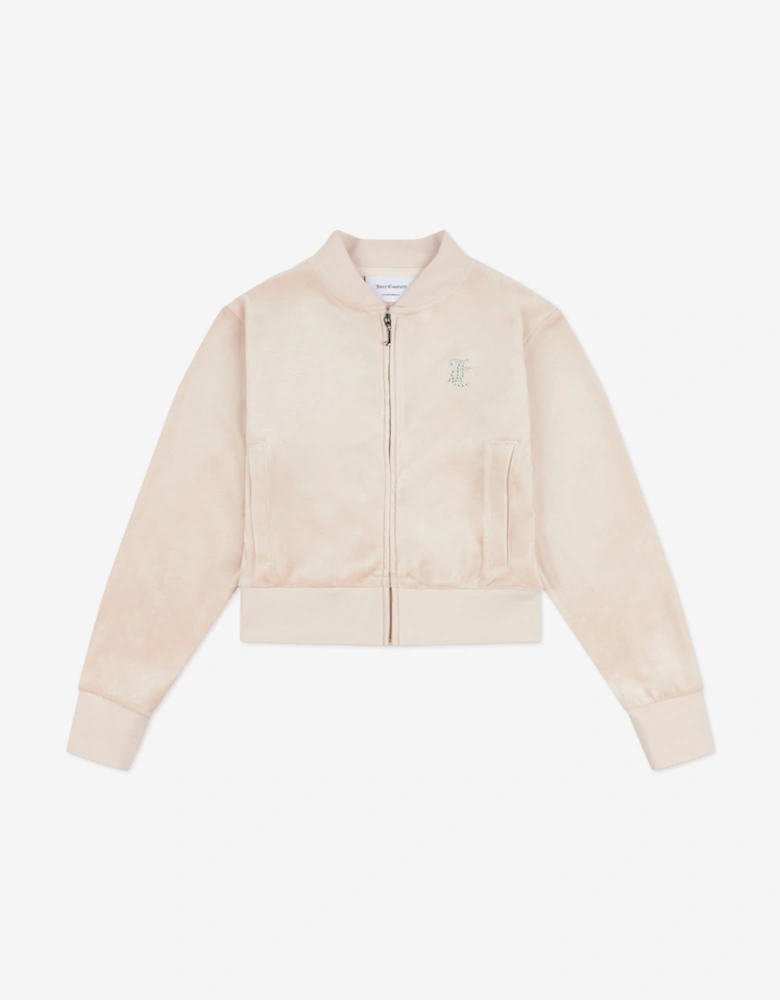 Girls Shorter Length Zip Up Top in Beige