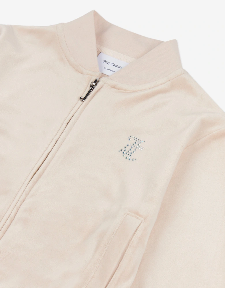 Girls Shorter Length Zip Up Top in Beige