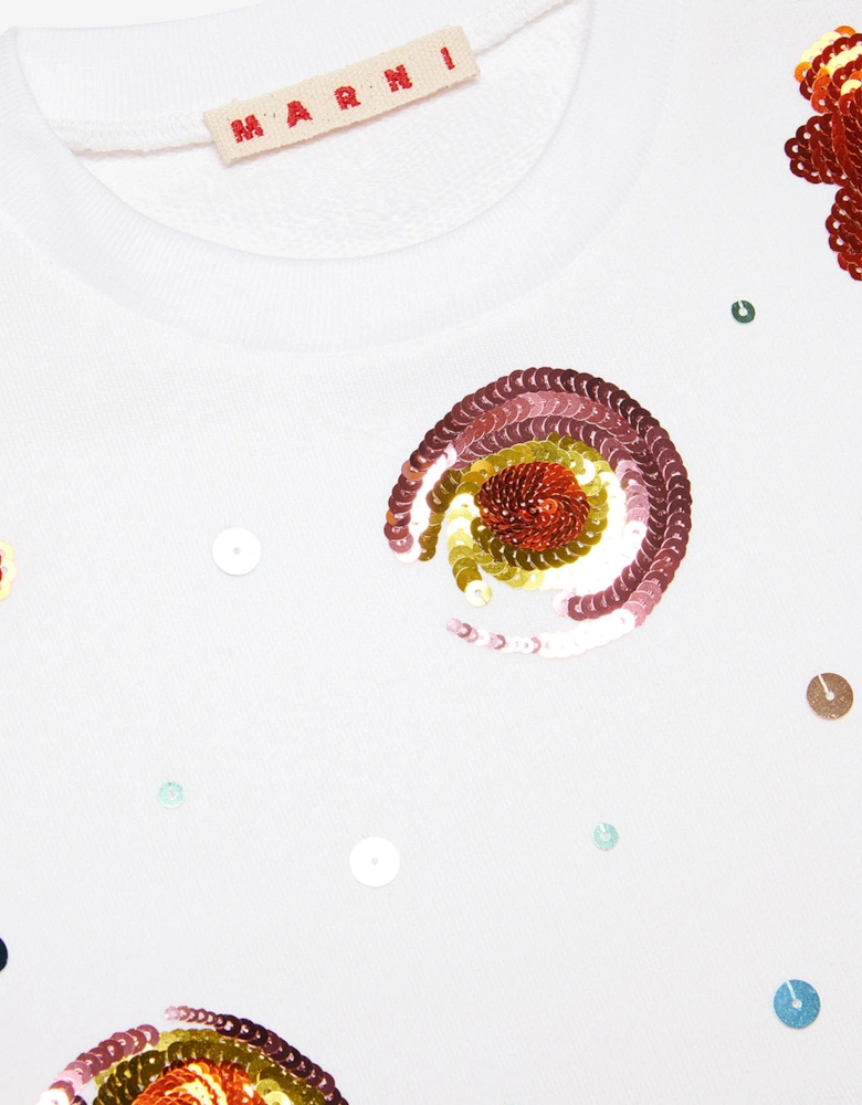 Girls Embellished Flower Sweatshirt in White