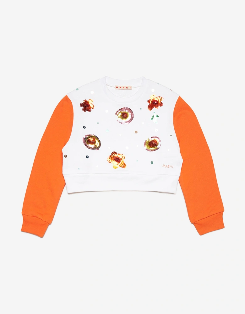 Girls Embellished Flower Sweatshirt in White