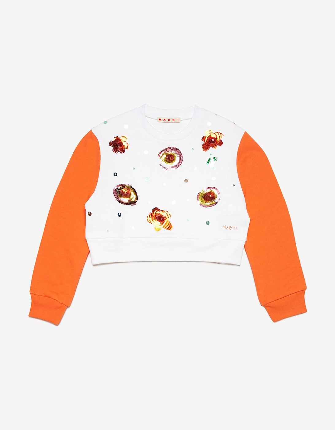 Girls Embellished Flower Sweatshirt in White, 6 of 5
