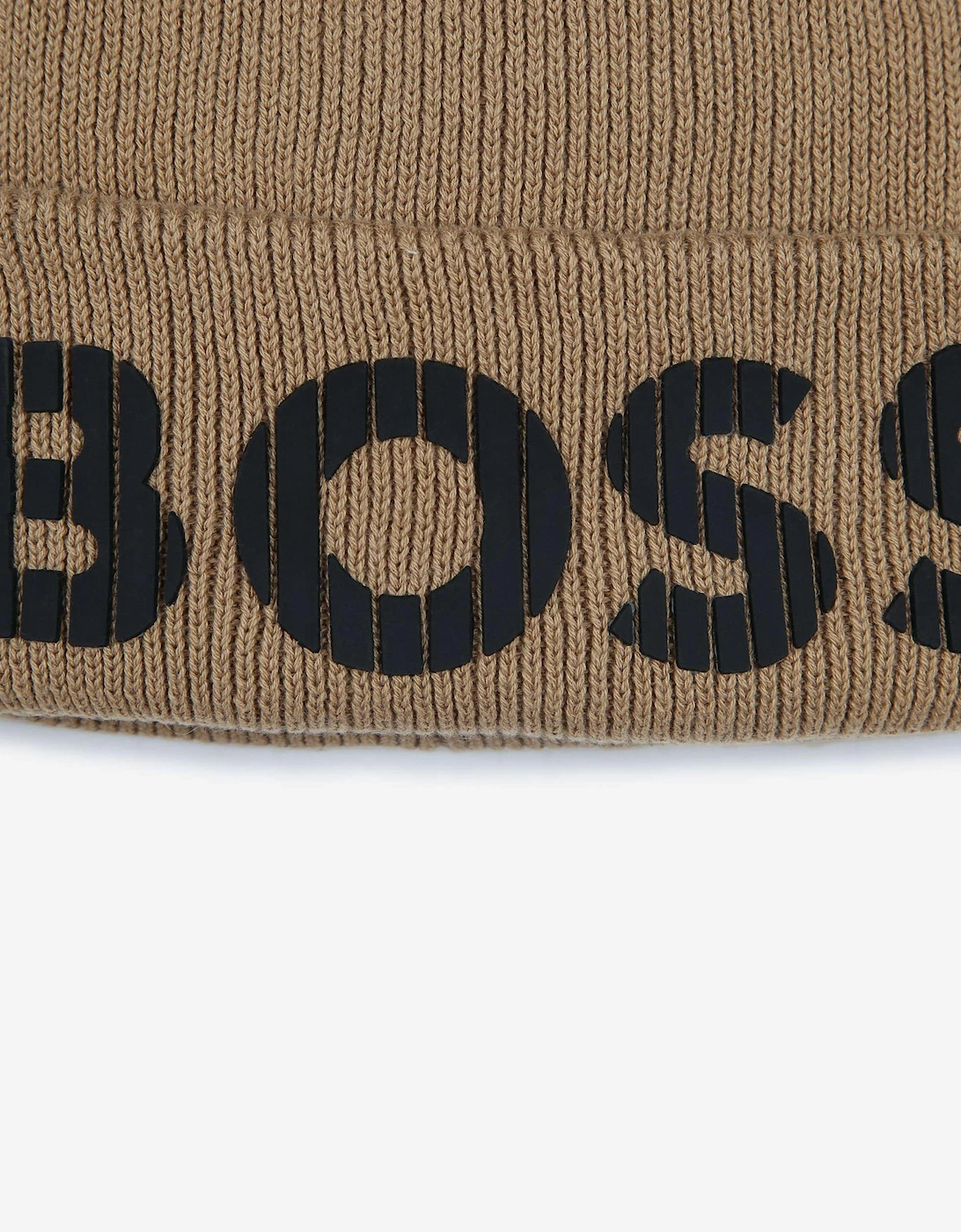 BOSS Boys Knitted Logo Beanie Hat in Brown