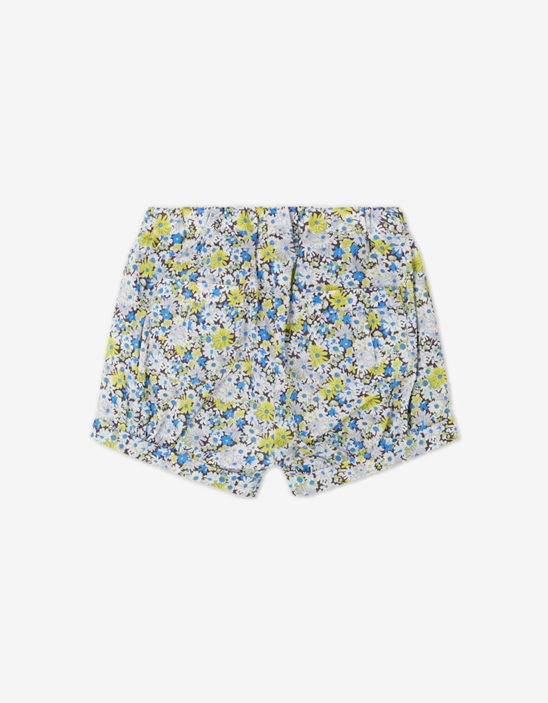 Baby Girls Short Square Floral Shorts in Blue