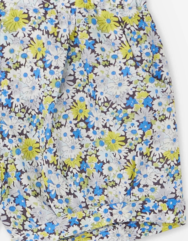 Baby Girls Short Square Floral Shorts in Blue