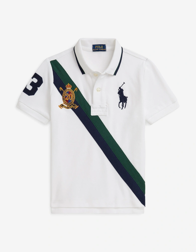 Boys Diagonal Stripe Polo Shirt in White