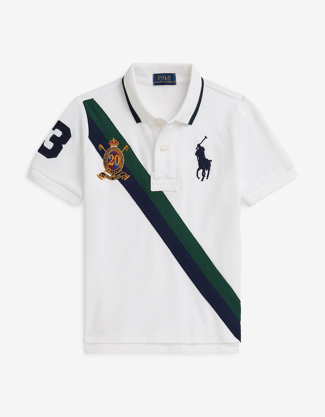 Boys Diagonal Stripe Polo Shirt in White, 6 of 5