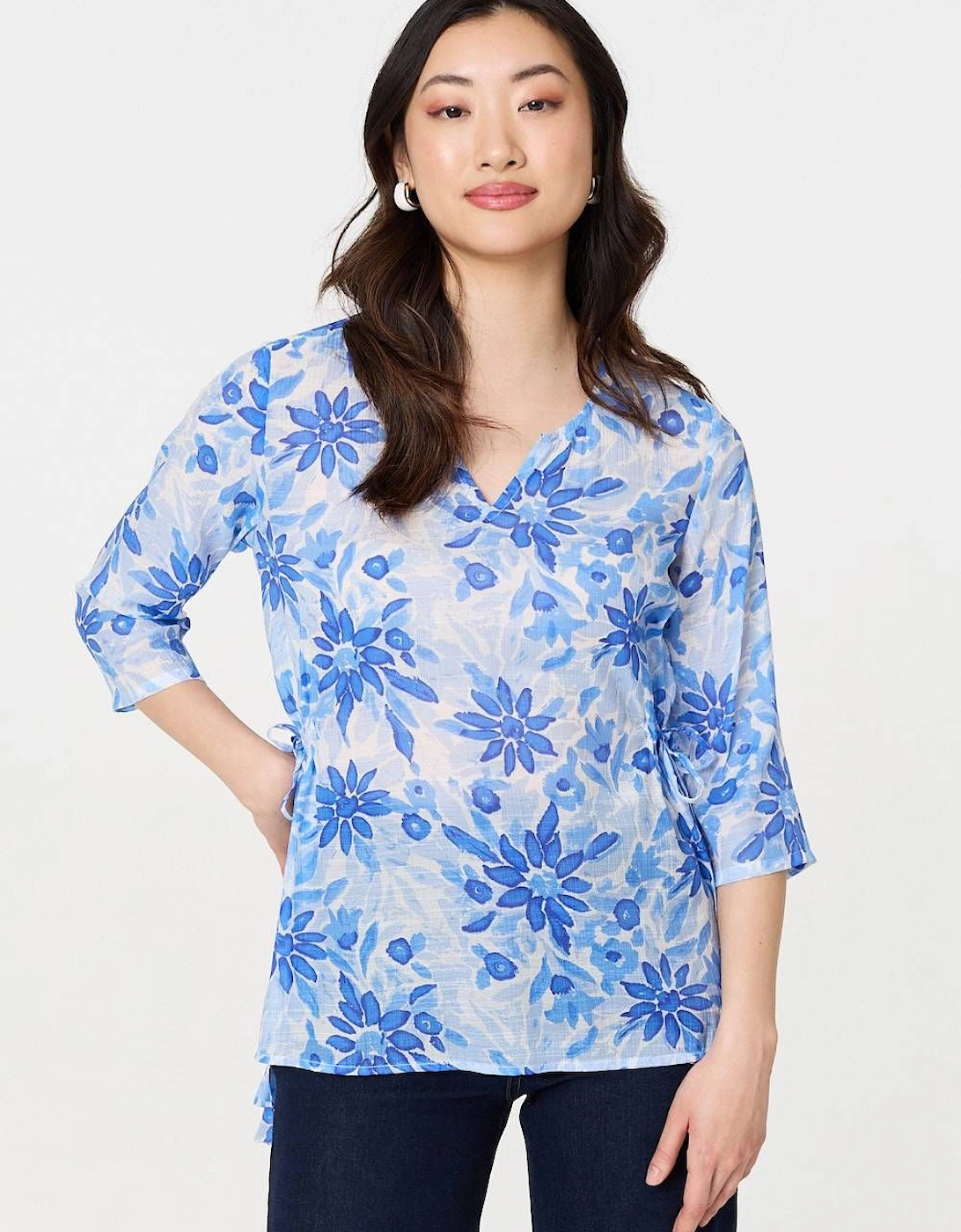 Floral 3/4 Sleeve Tie Detail Blouse, 2 of 1