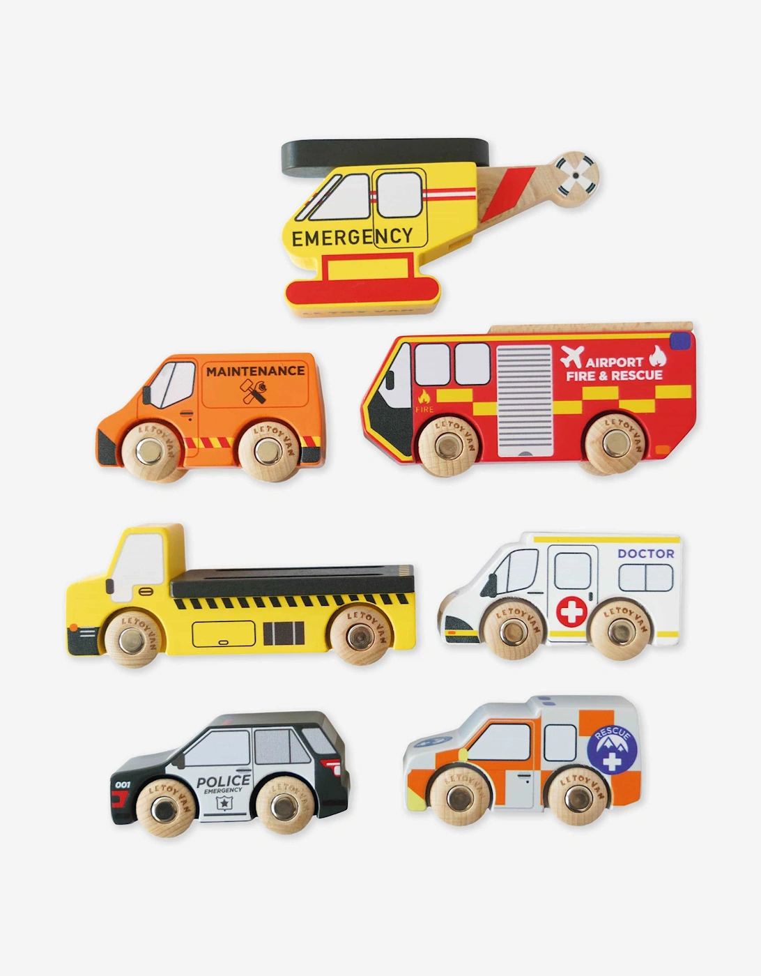 Le Toy Van Unisex Multi Emergency Helicopter & Rescue Cars-7 Piece (W12.3 X D4 X H5 Cm) - Size One Size, Kids