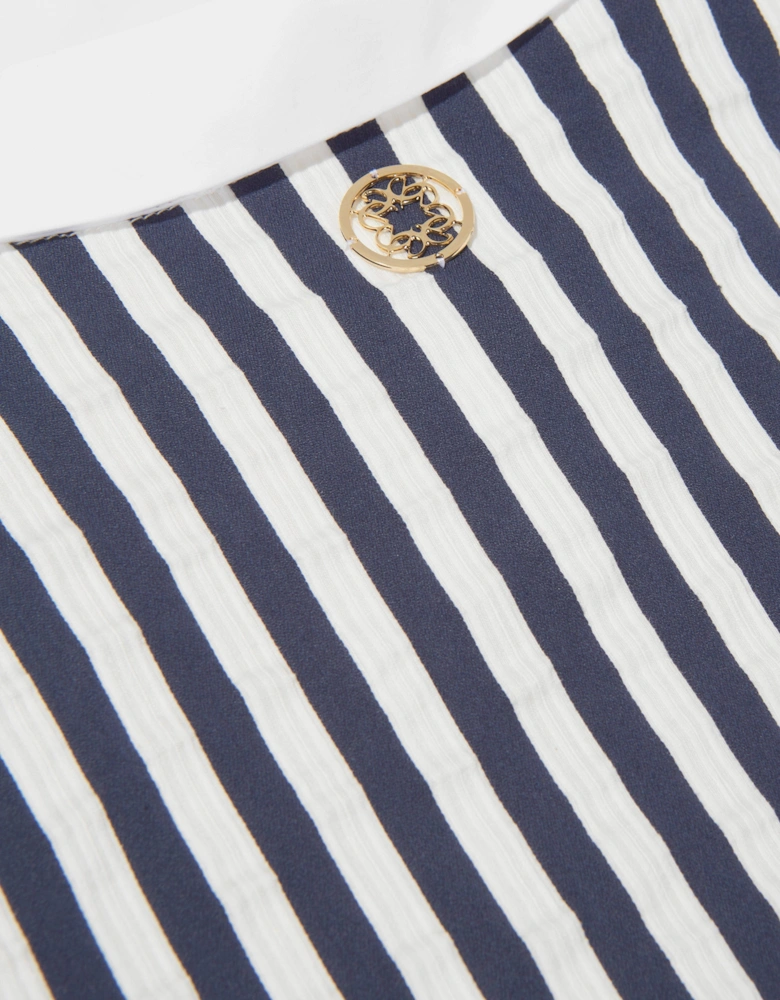 Girls Cotton And Silk Striped Ruffle Trim Dress