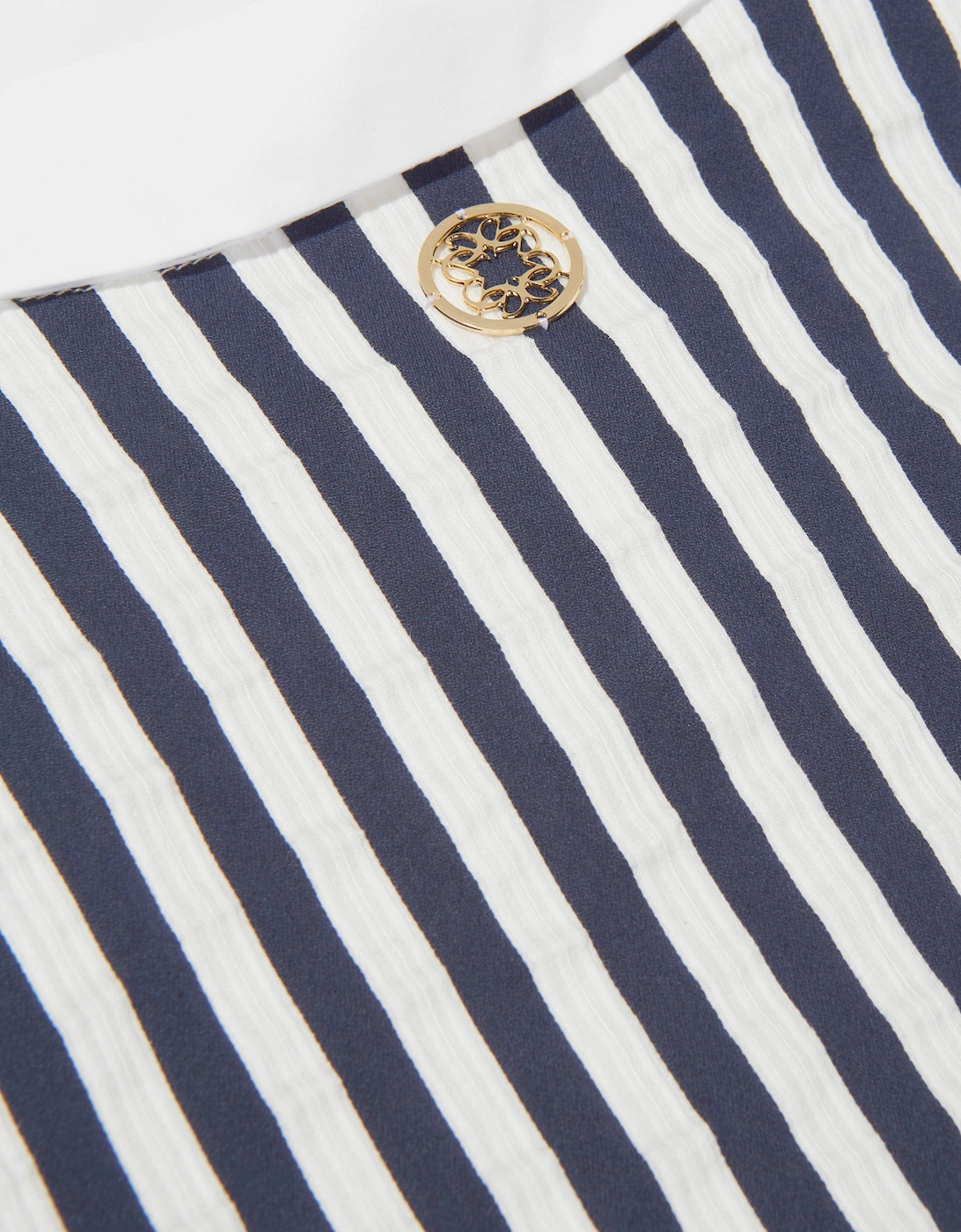 Girls Cotton And Silk Striped Ruffle Trim Dress