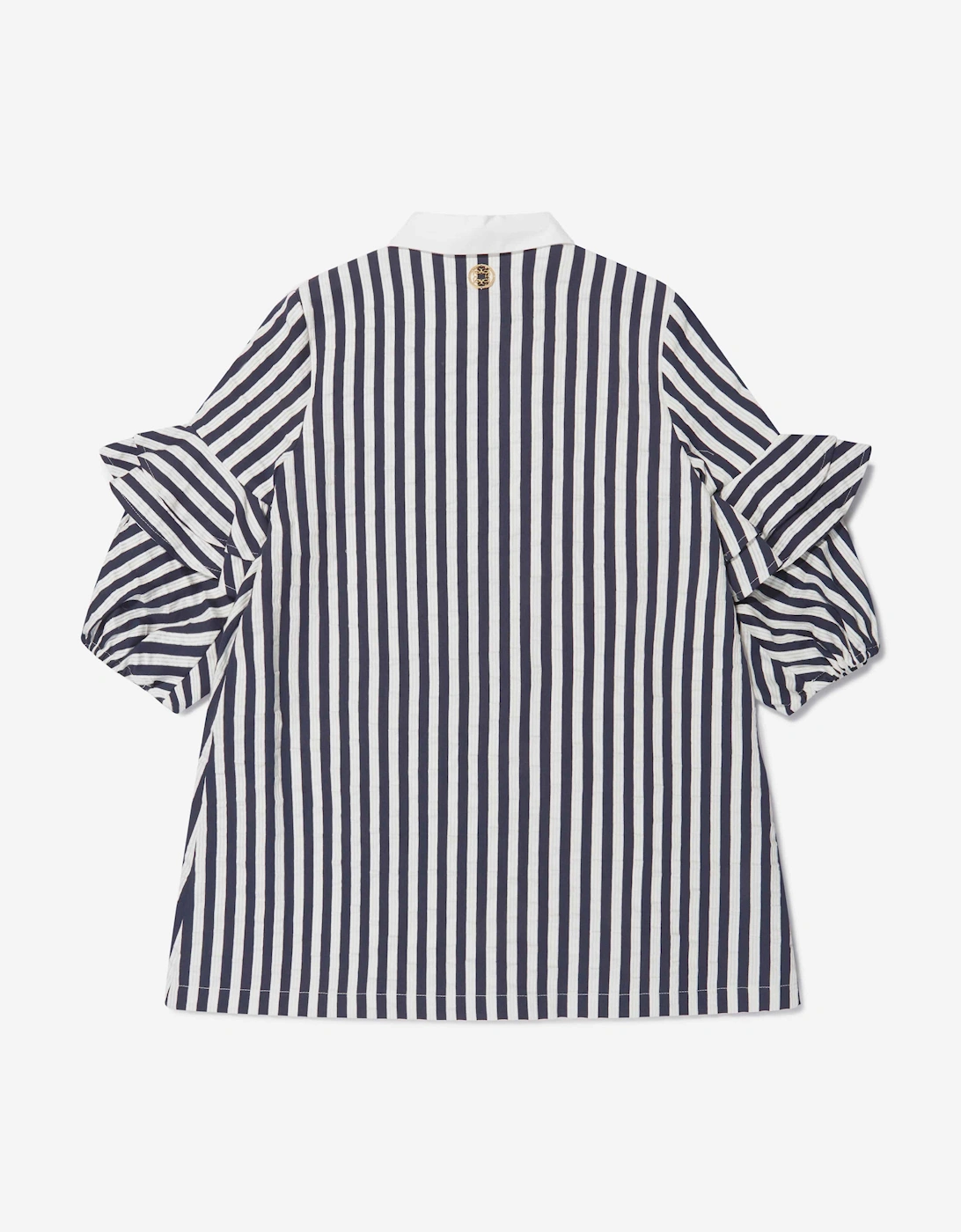 Girls Cotton And Silk Striped Ruffle Trim Dress