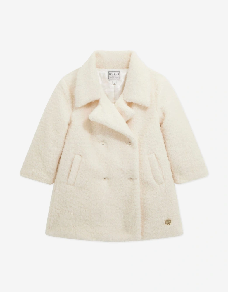 Girls Sherpa Padded Coat in Ivory
