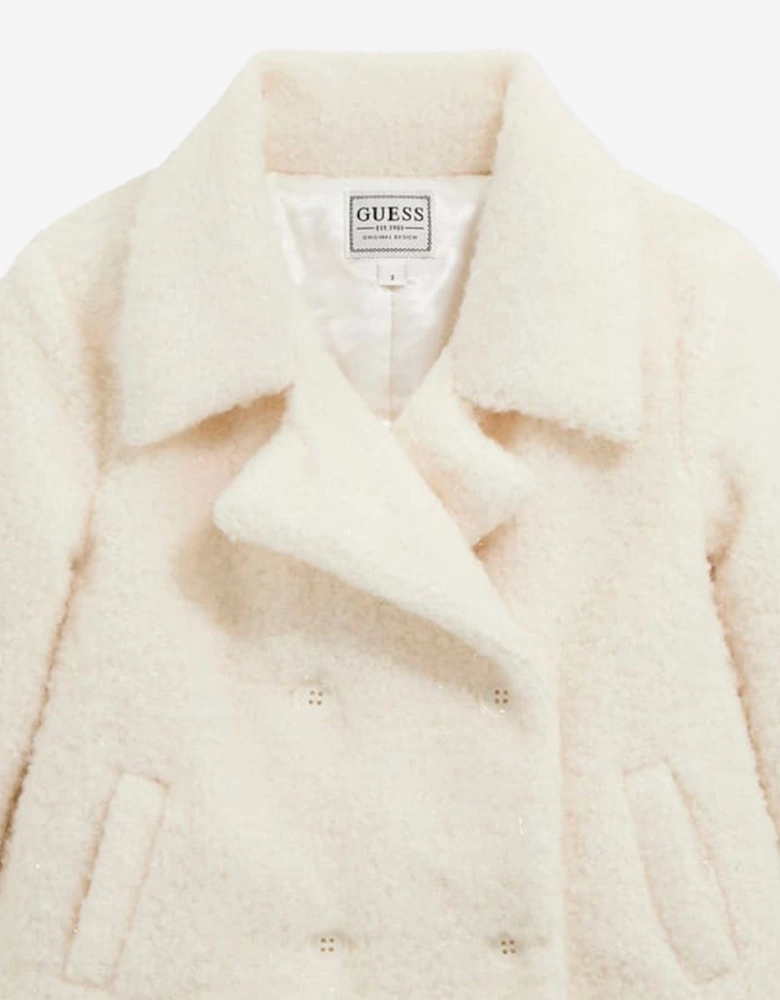 Girls Sherpa Padded Coat in Ivory
