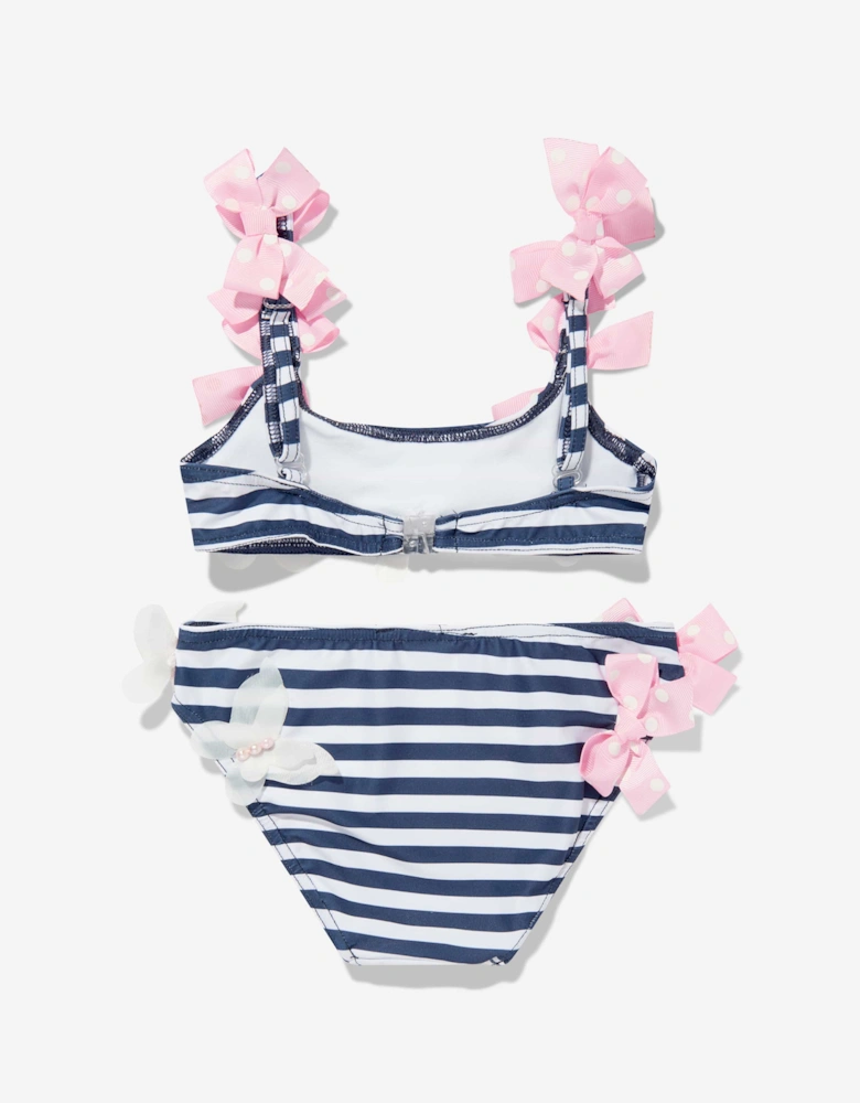 Girls Striped Butterfly and Bow Bikini in Navy