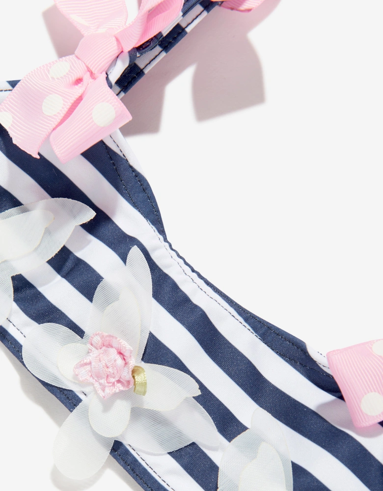 Girls Striped Butterfly and Bow Bikini in Navy
